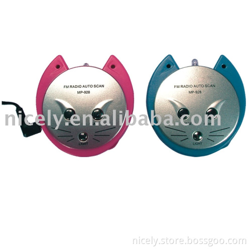 FM auto scan mini radio with earphone and light